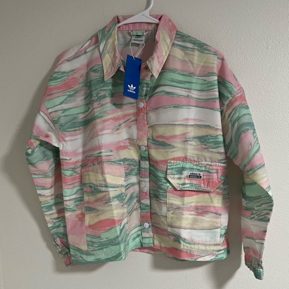 NWT Adidas r.y.v Multicolor Pink Green Pastel Windbreaker Tye Dye Size Small